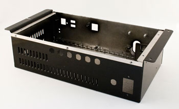 LED Control box cover, Engineering, Turret Punching, Laser cutting, CNC forming, Luvers and half sheer, Custom hinge, Extruded holes, Tapping, Spot welding, Powder coat paint with cutom masking, Hardare insertion, Material:  Aluminum
